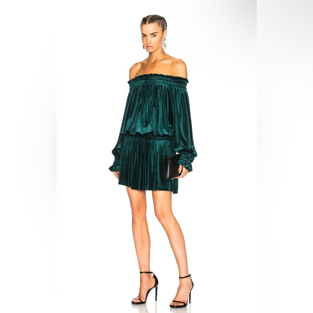 Norma Kamali Teal Off-Shoulder Mini Dress